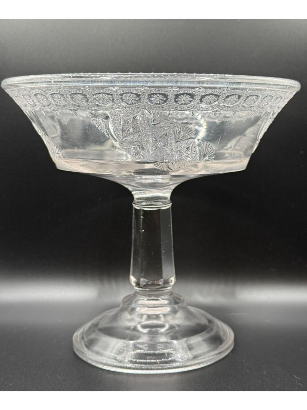 Antique EAPG Glass Compote c.1882 | Attributed McKee Jewel Pattern Pedestal Bowl
